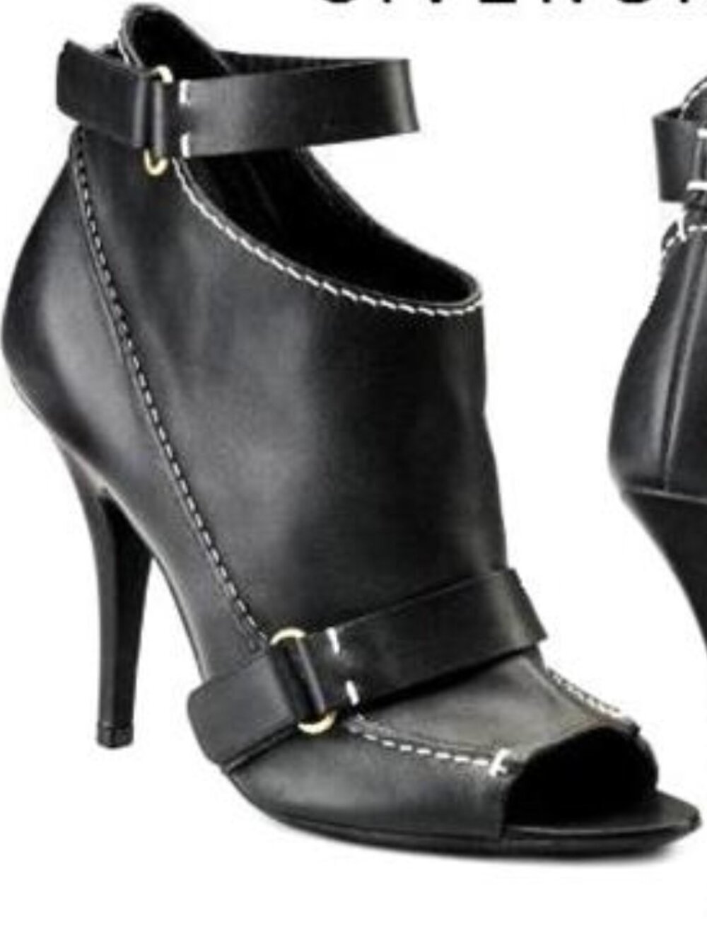 GIVENCHY Rocker Black Leather Open Toe Ankle Strap Booties Boots Heels